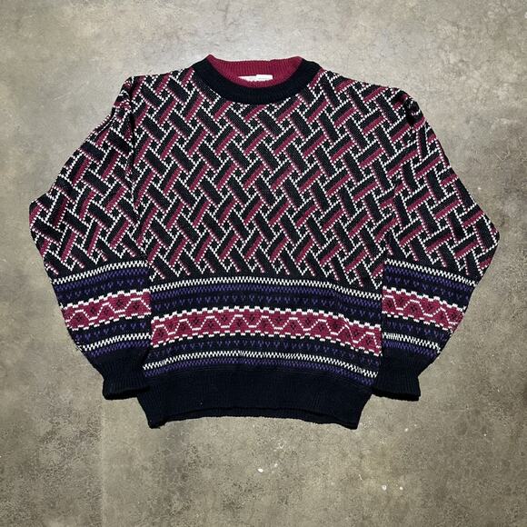 Vintage 90s McGregor Black Pattern Acrylic Sweater - Picture 1 of 3